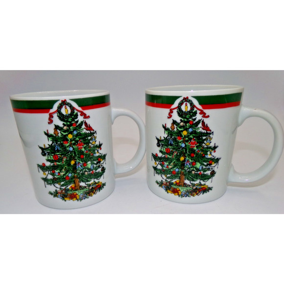 Vintage Topco Ribbons & Tree Christmas Tree Set 2 Coffee Mug Cocoa Mug Treat Mug - Picture 2 of 12